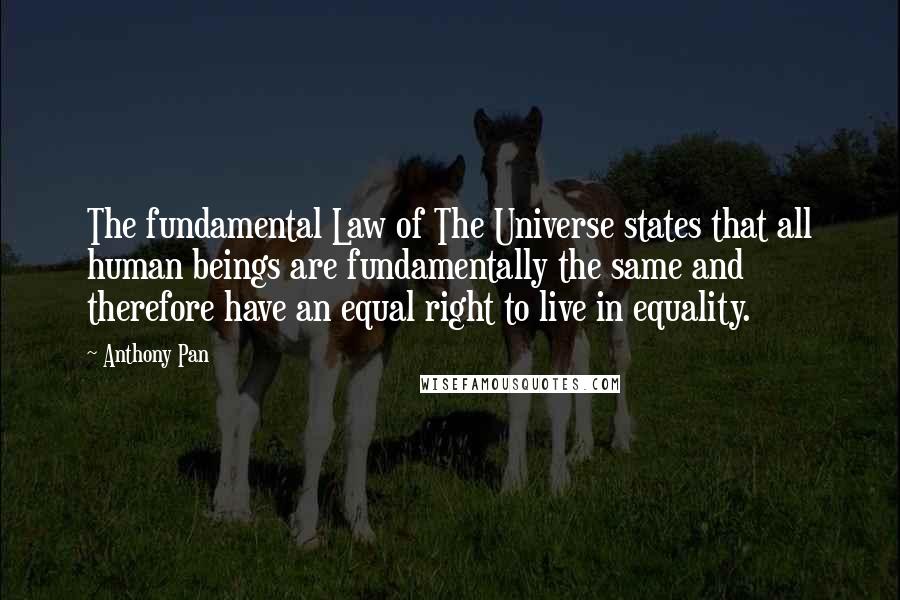 Anthony Pan Quotes: The fundamental Law of The Universe states that all human beings are fundamentally the same and therefore have an equal right to live in equality.
