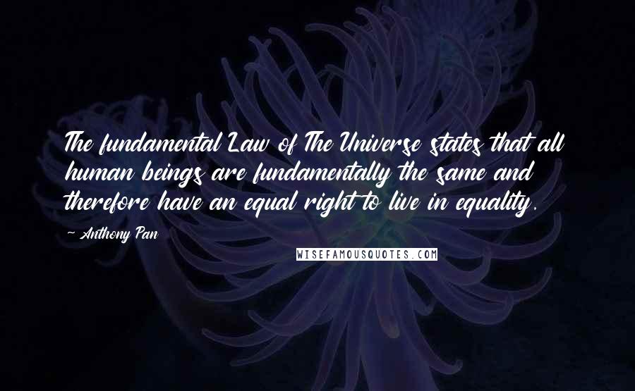 Anthony Pan Quotes: The fundamental Law of The Universe states that all human beings are fundamentally the same and therefore have an equal right to live in equality.