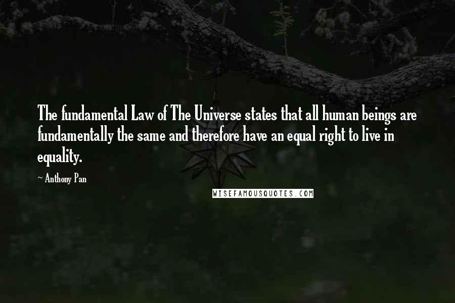 Anthony Pan Quotes: The fundamental Law of The Universe states that all human beings are fundamentally the same and therefore have an equal right to live in equality.