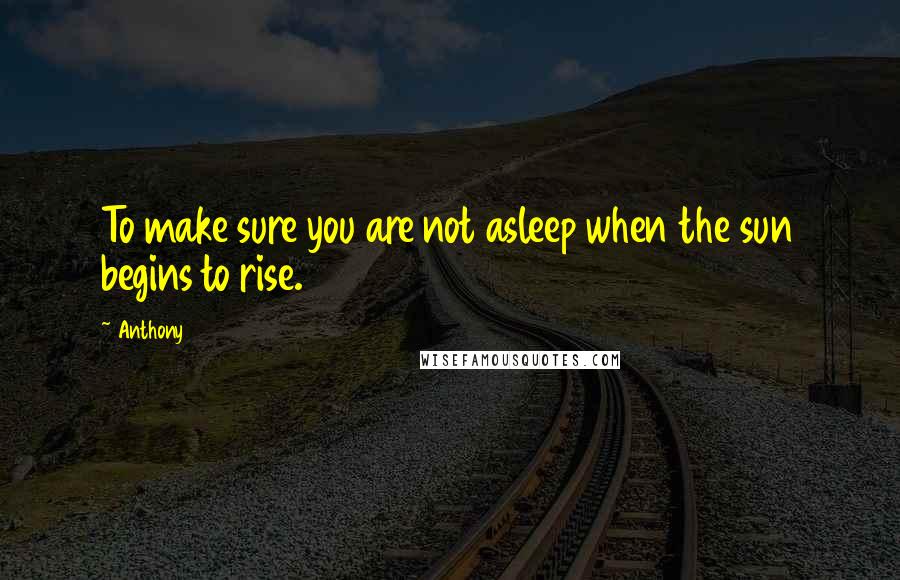 Anthony Quotes: To make sure you are not asleep when the sun begins to rise.