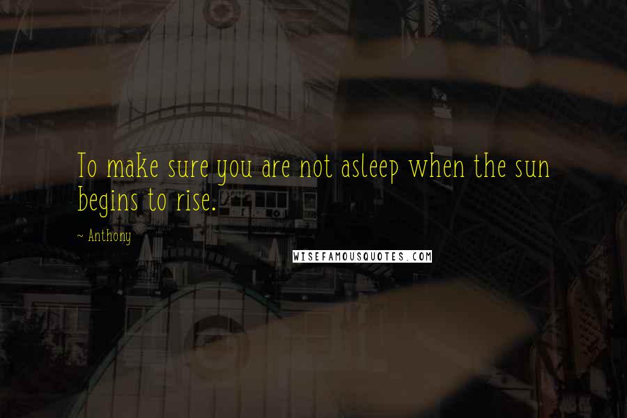 Anthony Quotes: To make sure you are not asleep when the sun begins to rise.