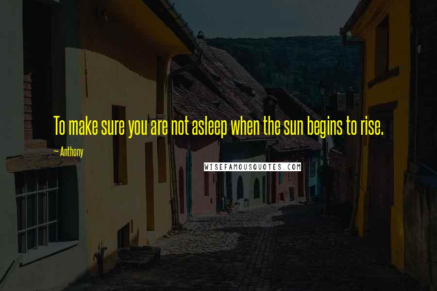 Anthony Quotes: To make sure you are not asleep when the sun begins to rise.