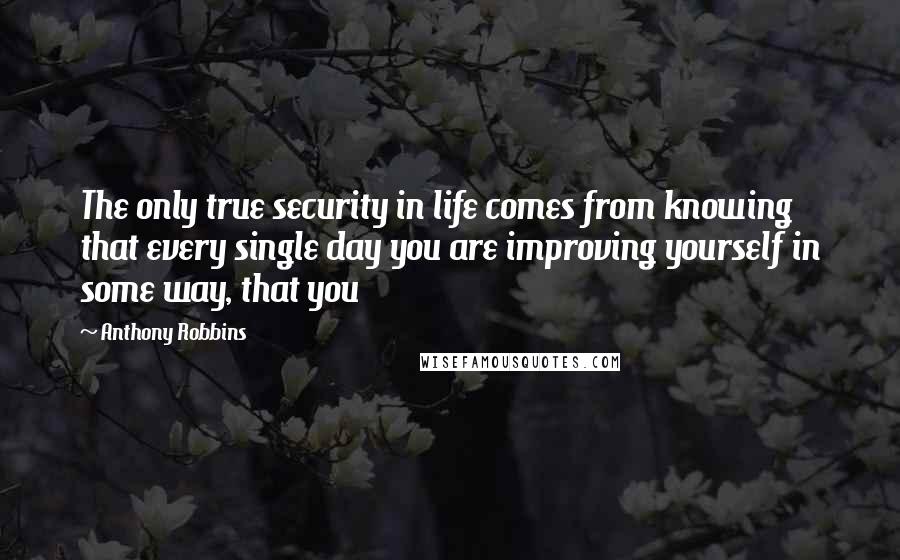 Anthony Robbins Quotes: The only true security in life comes from knowing that every single day you are improving yourself in some way, that you