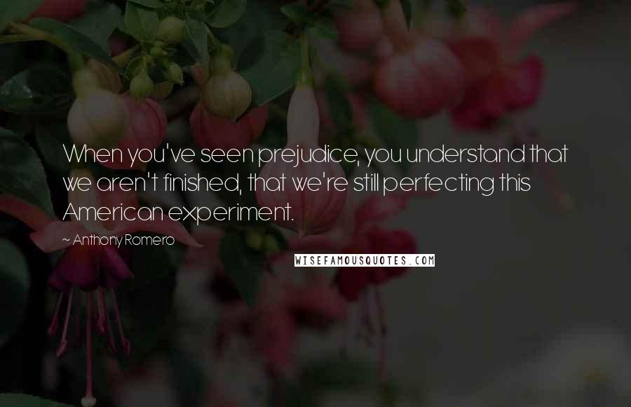 Anthony Romero Quotes: When you've seen prejudice, you understand that we aren't finished, that we're still perfecting this American experiment.