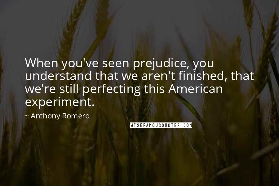 Anthony Romero Quotes: When you've seen prejudice, you understand that we aren't finished, that we're still perfecting this American experiment.