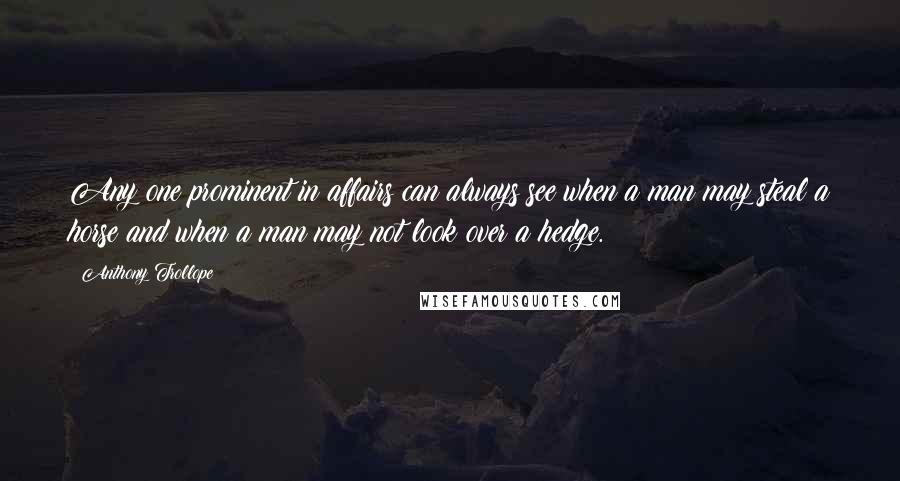 Anthony Trollope Quotes: Any one prominent in affairs can always see when a man may steal a horse and when a man may not look over a hedge.