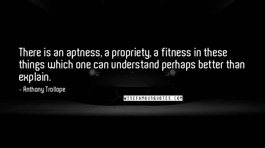 Anthony Trollope Quotes: There is an aptness, a propriety, a fitness in these things which one can understand perhaps better than explain.