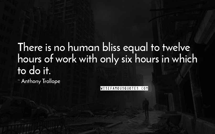 Anthony Trollope Quotes: There is no human bliss equal to twelve hours of work with only six hours in which to do it.