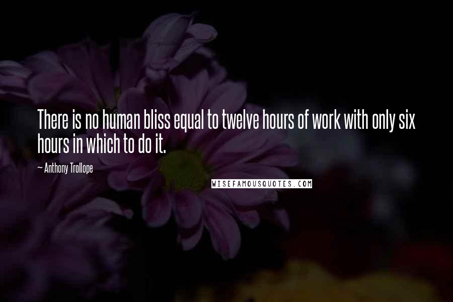 Anthony Trollope Quotes: There is no human bliss equal to twelve hours of work with only six hours in which to do it.
