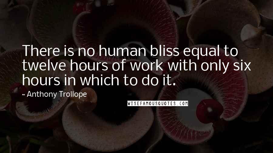 Anthony Trollope Quotes: There is no human bliss equal to twelve hours of work with only six hours in which to do it.