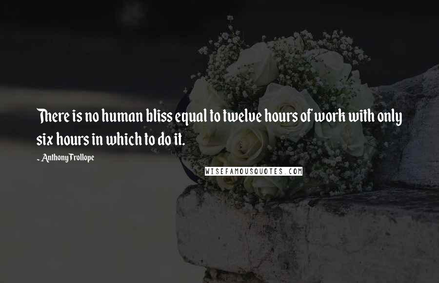 Anthony Trollope Quotes: There is no human bliss equal to twelve hours of work with only six hours in which to do it.