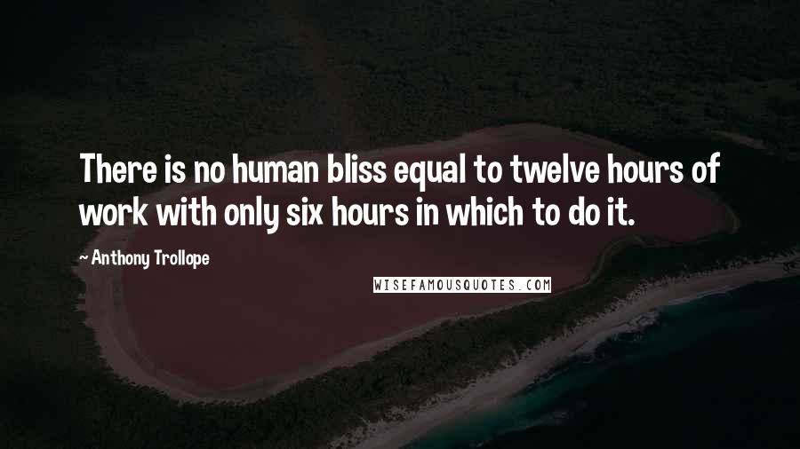 Anthony Trollope Quotes: There is no human bliss equal to twelve hours of work with only six hours in which to do it.