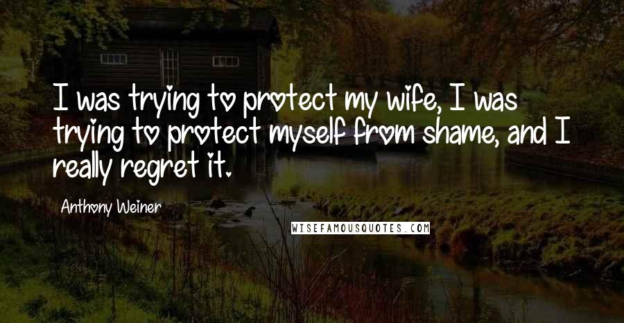 Anthony Weiner Quotes: I was trying to protect my wife, I was trying to protect myself from shame, and I really regret it.