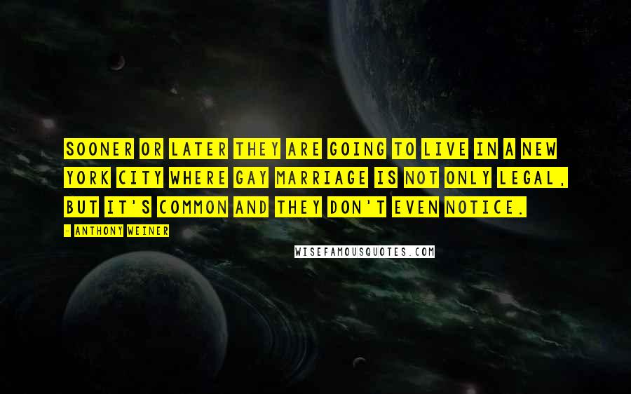 Anthony Weiner Quotes: Sooner or later they are going to live in a New York City where gay marriage is not only legal, but it's common and they don't even notice.