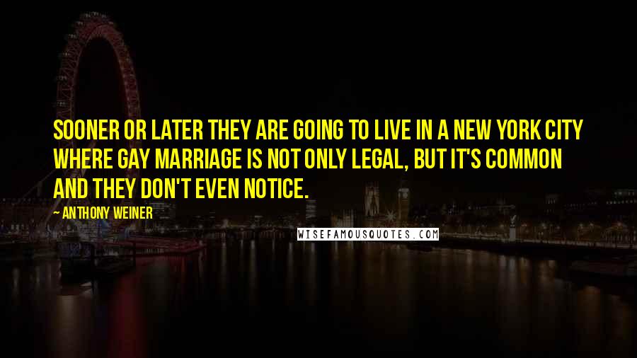 Anthony Weiner Quotes: Sooner or later they are going to live in a New York City where gay marriage is not only legal, but it's common and they don't even notice.