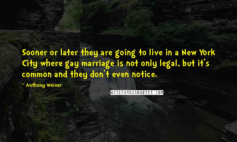 Anthony Weiner Quotes: Sooner or later they are going to live in a New York City where gay marriage is not only legal, but it's common and they don't even notice.