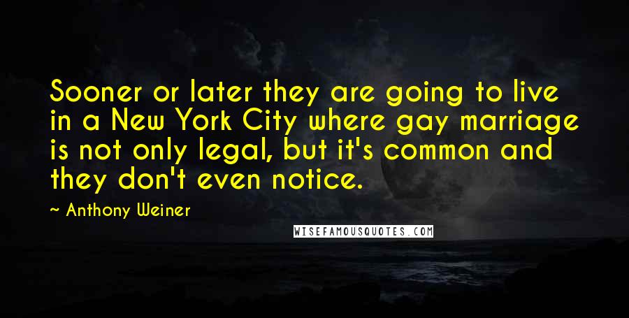 Anthony Weiner Quotes: Sooner or later they are going to live in a New York City where gay marriage is not only legal, but it's common and they don't even notice.