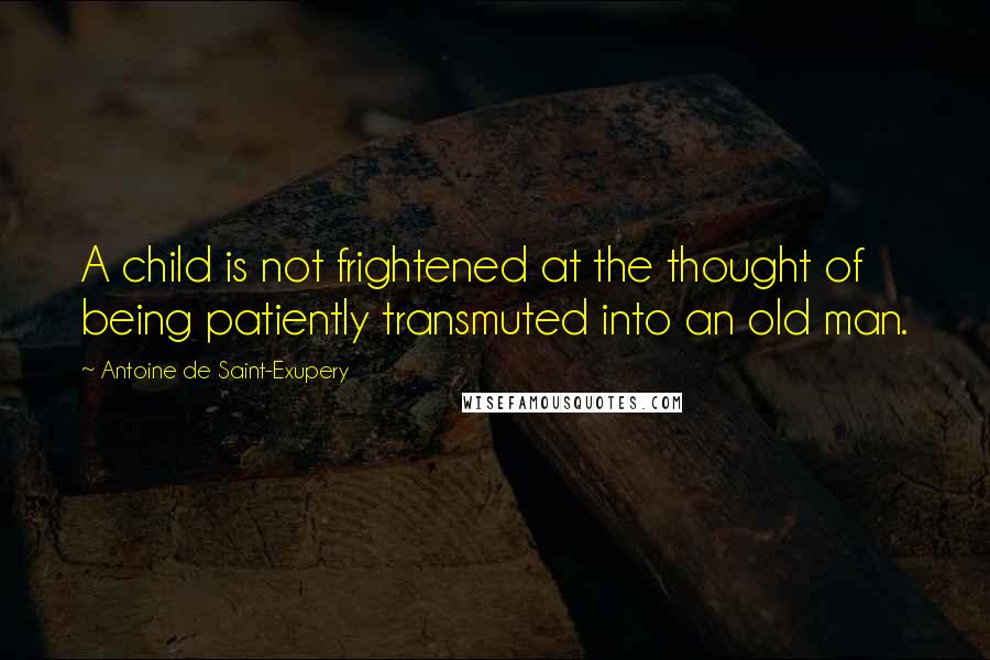 Antoine De Saint-Exupery Quotes: A child is not frightened at the thought of being patiently transmuted into an old man.