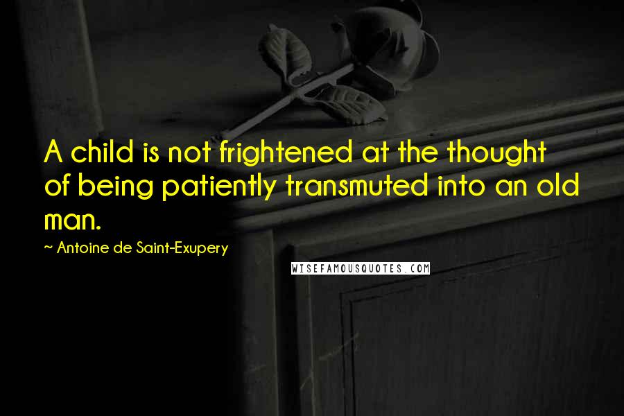 Antoine De Saint-Exupery Quotes: A child is not frightened at the thought of being patiently transmuted into an old man.