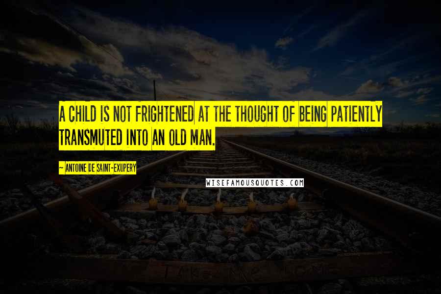 Antoine De Saint-Exupery Quotes: A child is not frightened at the thought of being patiently transmuted into an old man.