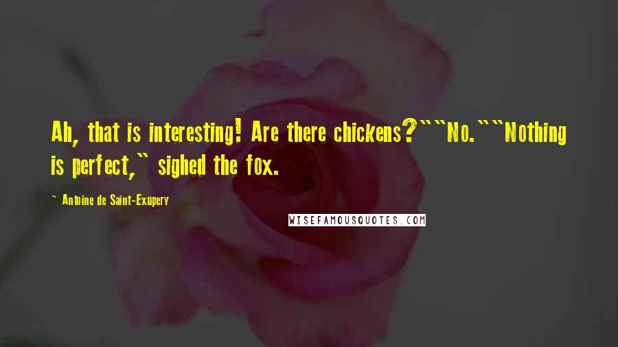 Antoine De Saint-Exupery Quotes: Ah, that is interesting! Are there chickens?""No.""Nothing is perfect," sighed the fox.