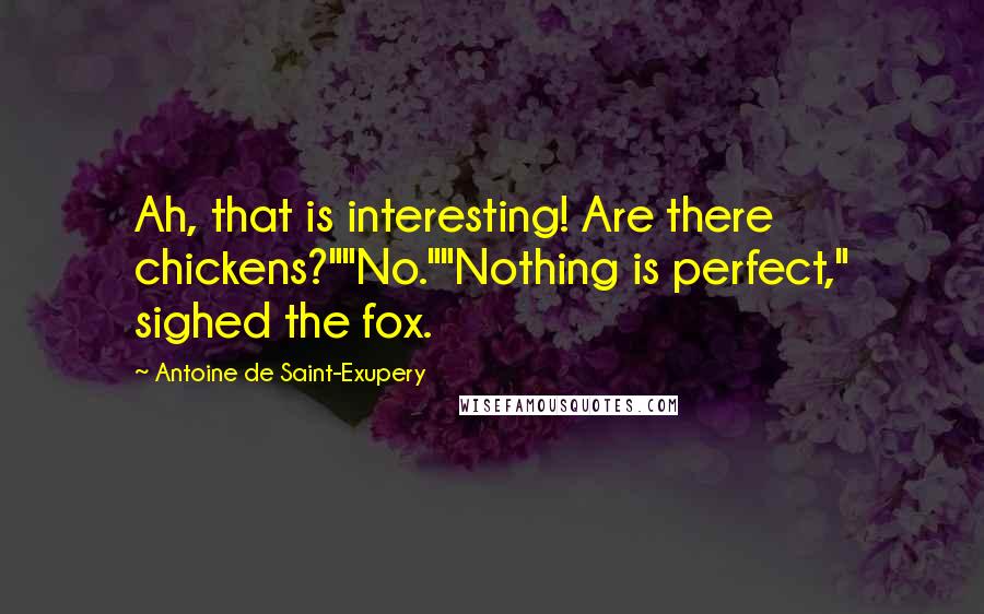 Antoine De Saint-Exupery Quotes: Ah, that is interesting! Are there chickens?""No.""Nothing is perfect," sighed the fox.