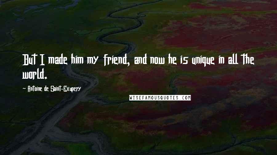 Antoine De Saint-Exupery Quotes: But I made him my friend, and now he is unique in all the world.