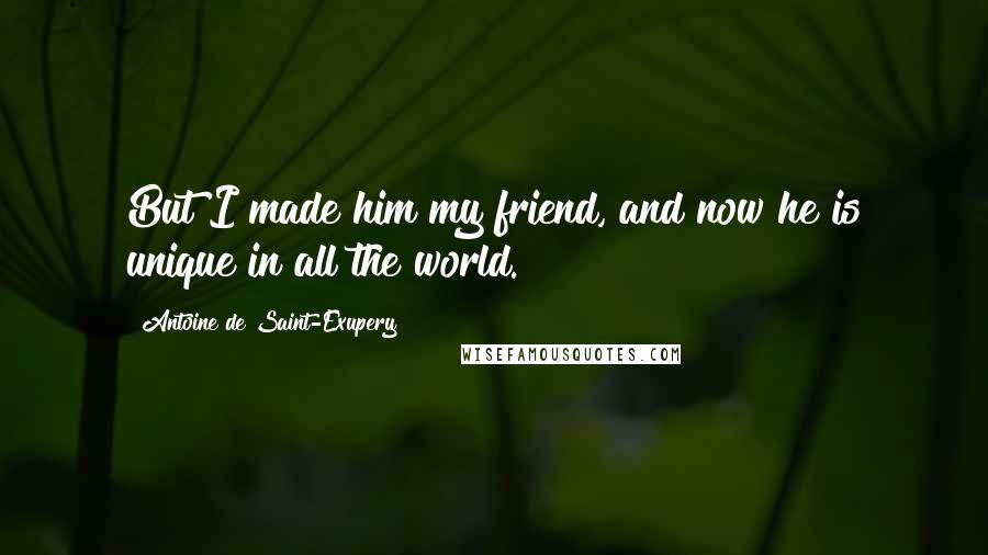 Antoine De Saint-Exupery Quotes: But I made him my friend, and now he is unique in all the world.