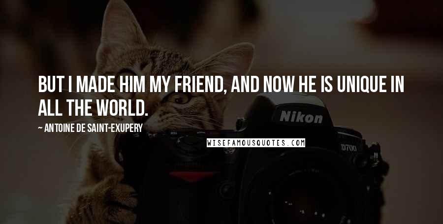 Antoine De Saint-Exupery Quotes: But I made him my friend, and now he is unique in all the world.