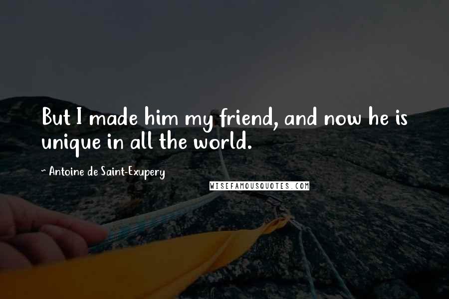 Antoine De Saint-Exupery Quotes: But I made him my friend, and now he is unique in all the world.
