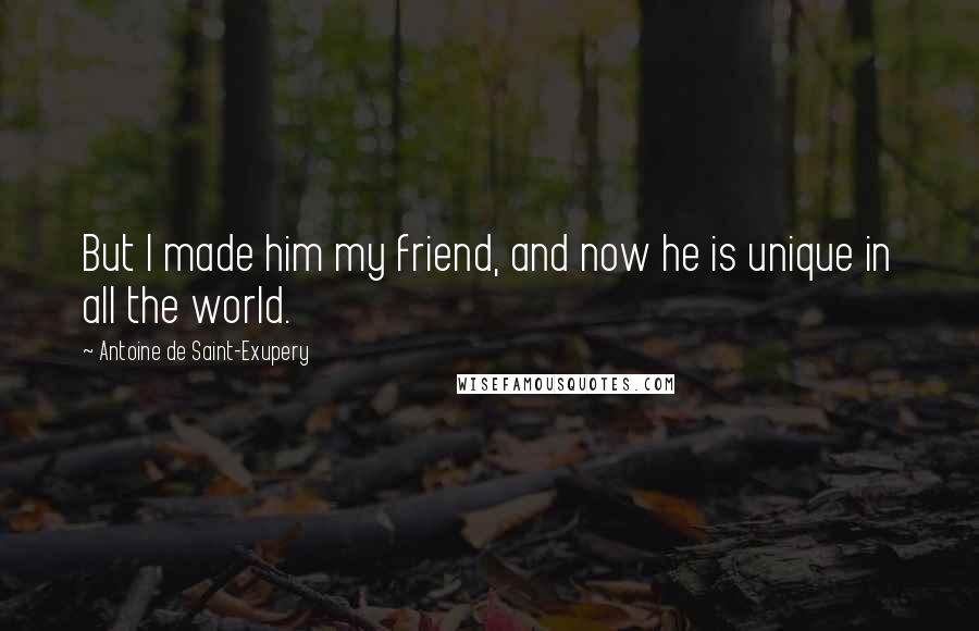 Antoine De Saint-Exupery Quotes: But I made him my friend, and now he is unique in all the world.