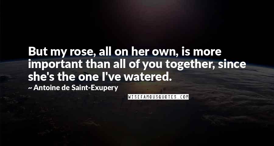 Antoine De Saint-Exupery Quotes: But my rose, all on her own, is more important than all of you together, since she's the one I've watered.