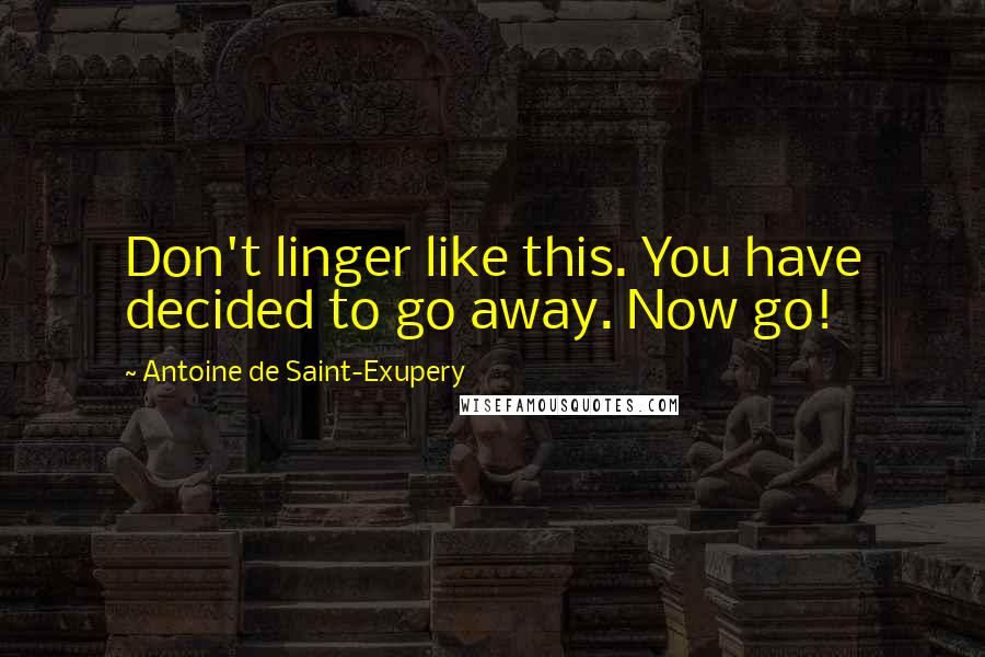Antoine De Saint-Exupery Quotes: Don't linger like this. You have decided to go away. Now go!