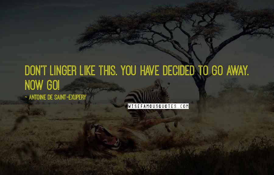 Antoine De Saint-Exupery Quotes: Don't linger like this. You have decided to go away. Now go!