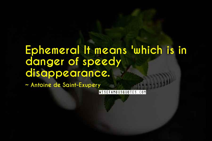 Antoine De Saint-Exupery Quotes: Ephemeral It means 'which is in danger of speedy disappearance.