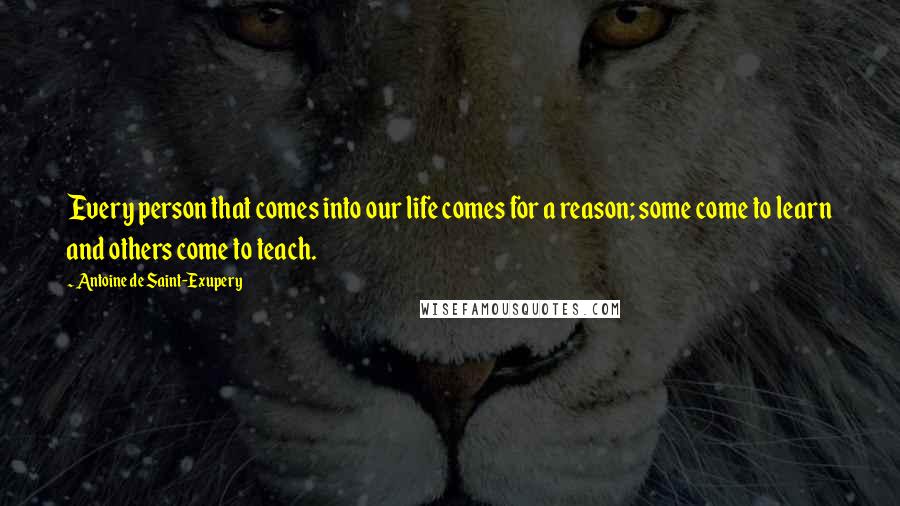 Antoine De Saint-Exupery Quotes: Every person that comes into our life comes for a reason; some come to learn and others come to teach.