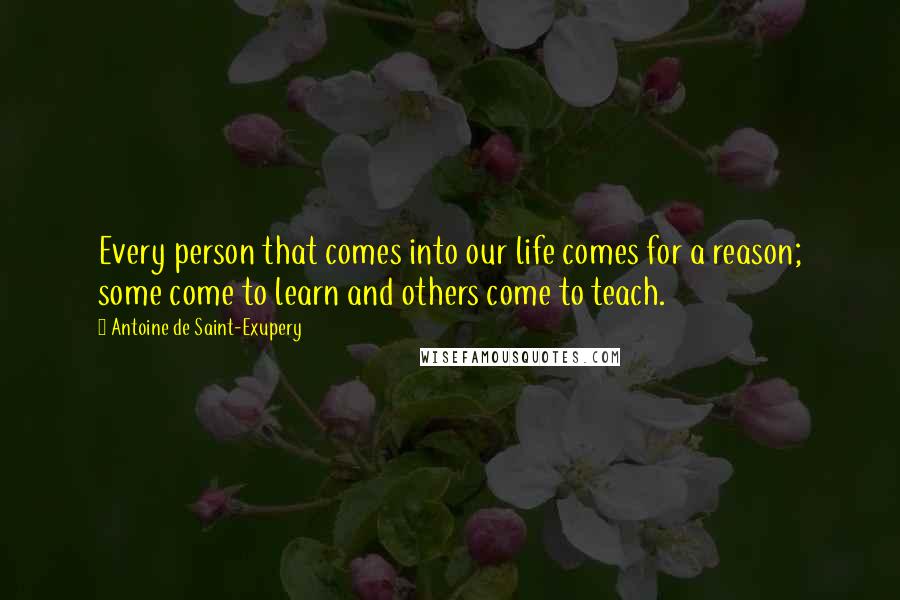 Antoine De Saint-Exupery Quotes: Every person that comes into our life comes for a reason; some come to learn and others come to teach.