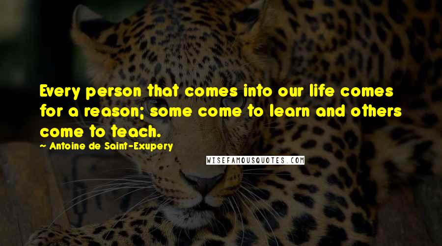 Antoine De Saint-Exupery Quotes: Every person that comes into our life comes for a reason; some come to learn and others come to teach.