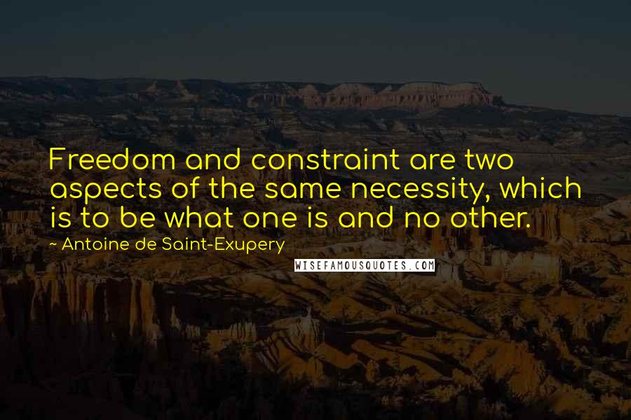 Antoine De Saint-Exupery Quotes: Freedom and constraint are two aspects of the same necessity, which is to be what one is and no other.