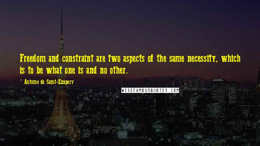 Antoine De Saint-Exupery Quotes: Freedom and constraint are two aspects of the same necessity, which is to be what one is and no other.