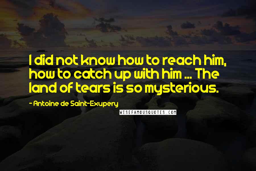 Antoine De Saint-Exupery Quotes: I did not know how to reach him, how to catch up with him ... The land of tears is so mysterious.