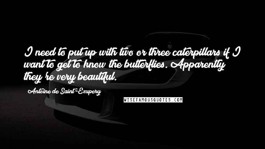 Antoine De Saint-Exupery Quotes: I need to put up with two or three caterpillars if I want to get to know the butterflies. Apparently they're very beautiful.