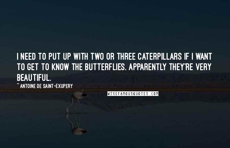 Antoine De Saint-Exupery Quotes: I need to put up with two or three caterpillars if I want to get to know the butterflies. Apparently they're very beautiful.