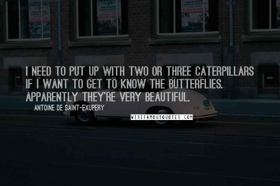 Antoine De Saint-Exupery Quotes: I need to put up with two or three caterpillars if I want to get to know the butterflies. Apparently they're very beautiful.