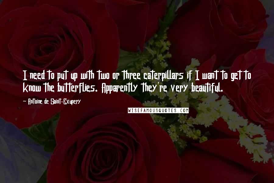 Antoine De Saint-Exupery Quotes: I need to put up with two or three caterpillars if I want to get to know the butterflies. Apparently they're very beautiful.