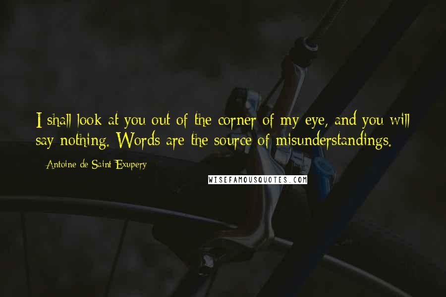 Antoine De Saint-Exupery Quotes: I shall look at you out of the corner of my eye, and you will say nothing. Words are the source of misunderstandings.