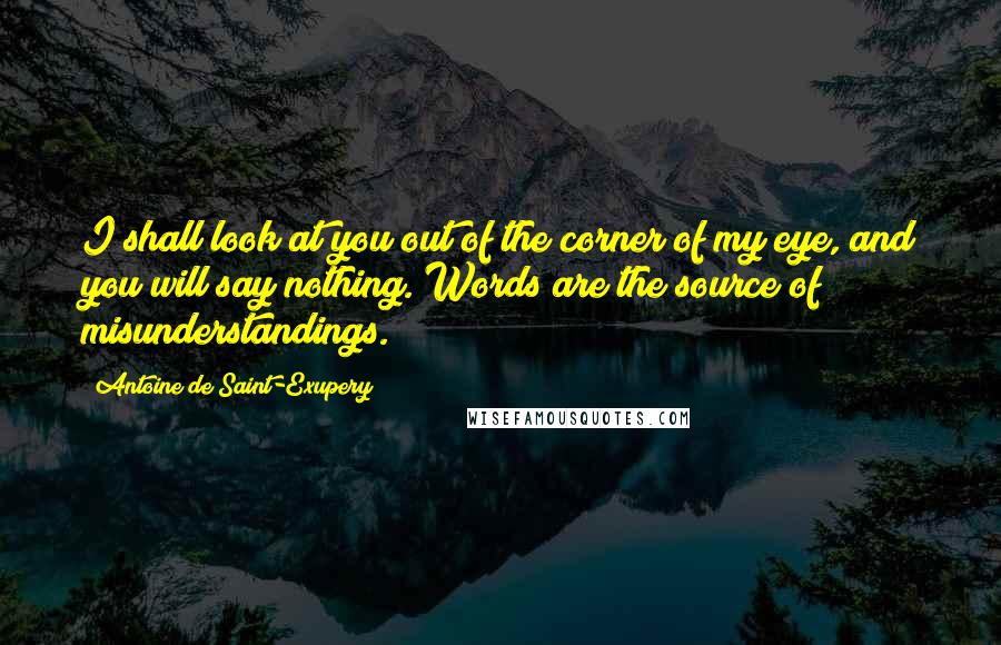 Antoine De Saint-Exupery Quotes: I shall look at you out of the corner of my eye, and you will say nothing. Words are the source of misunderstandings.