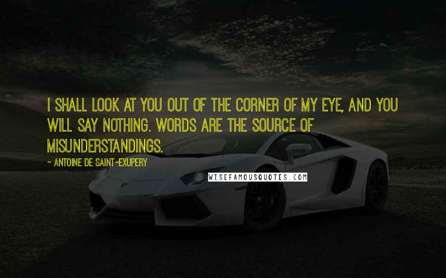 Antoine De Saint-Exupery Quotes: I shall look at you out of the corner of my eye, and you will say nothing. Words are the source of misunderstandings.