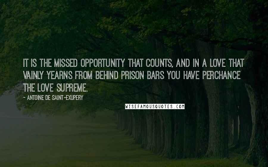 Antoine De Saint-Exupery Quotes: It is the missed opportunity that counts, and in a love that vainly yearns from behind prison bars you have perchance the love supreme.