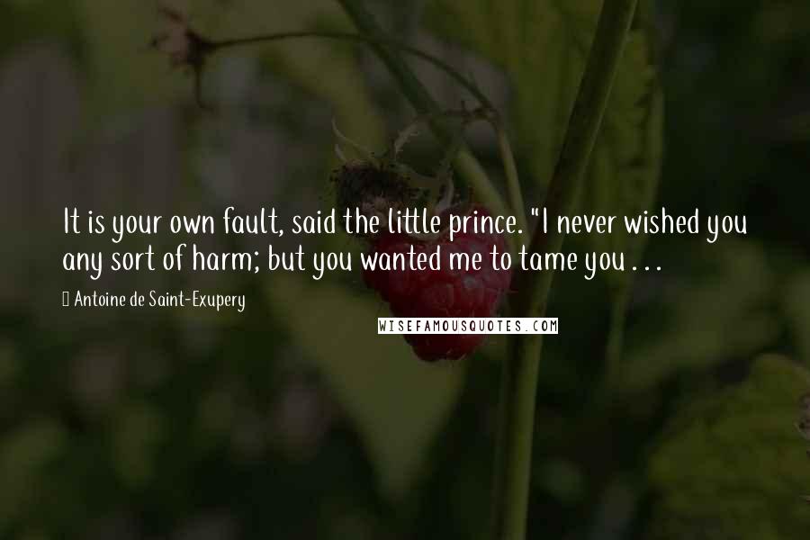 Antoine De Saint-Exupery Quotes: It is your own fault, said the little prince. "I never wished you any sort of harm; but you wanted me to tame you . . .